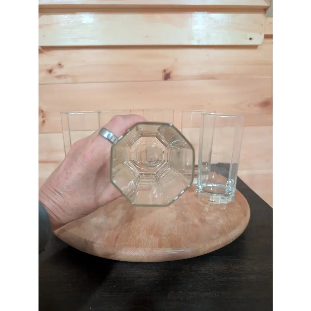 Arcoroc Octime Clear Highball Tumblers Set of 6 France Geometric Glasses